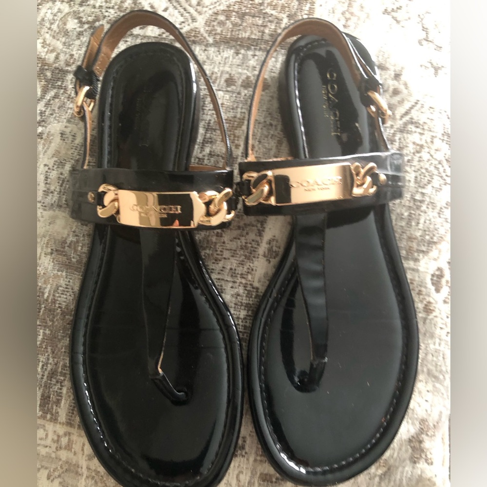 Coach Black Sandals with Gold Accents Only Worn A Few Times Sz 6.5 Catherine